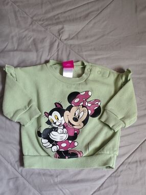 Disney Minnie Mouse Green Sweatshirt with Pink Bow Graphic